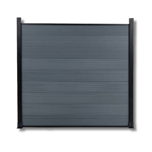 WPC Zaun ( Anthrazit oder Walnuss / 1,80 m x 1,80 m ) inkl Pfosten mit Fuß und Start und Abschlussleisten
